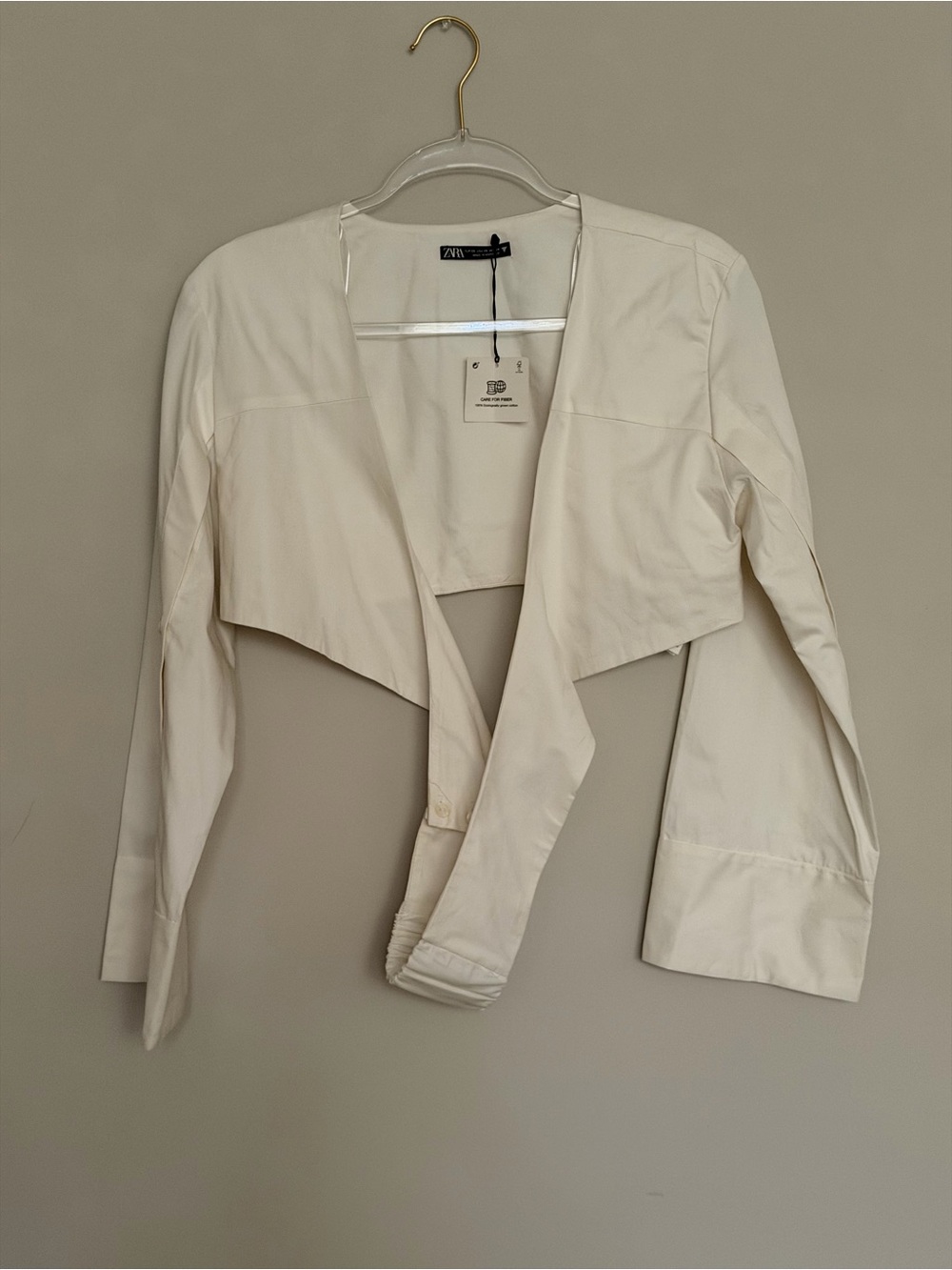 Zara Ivory Cropped Draped Jacket Top